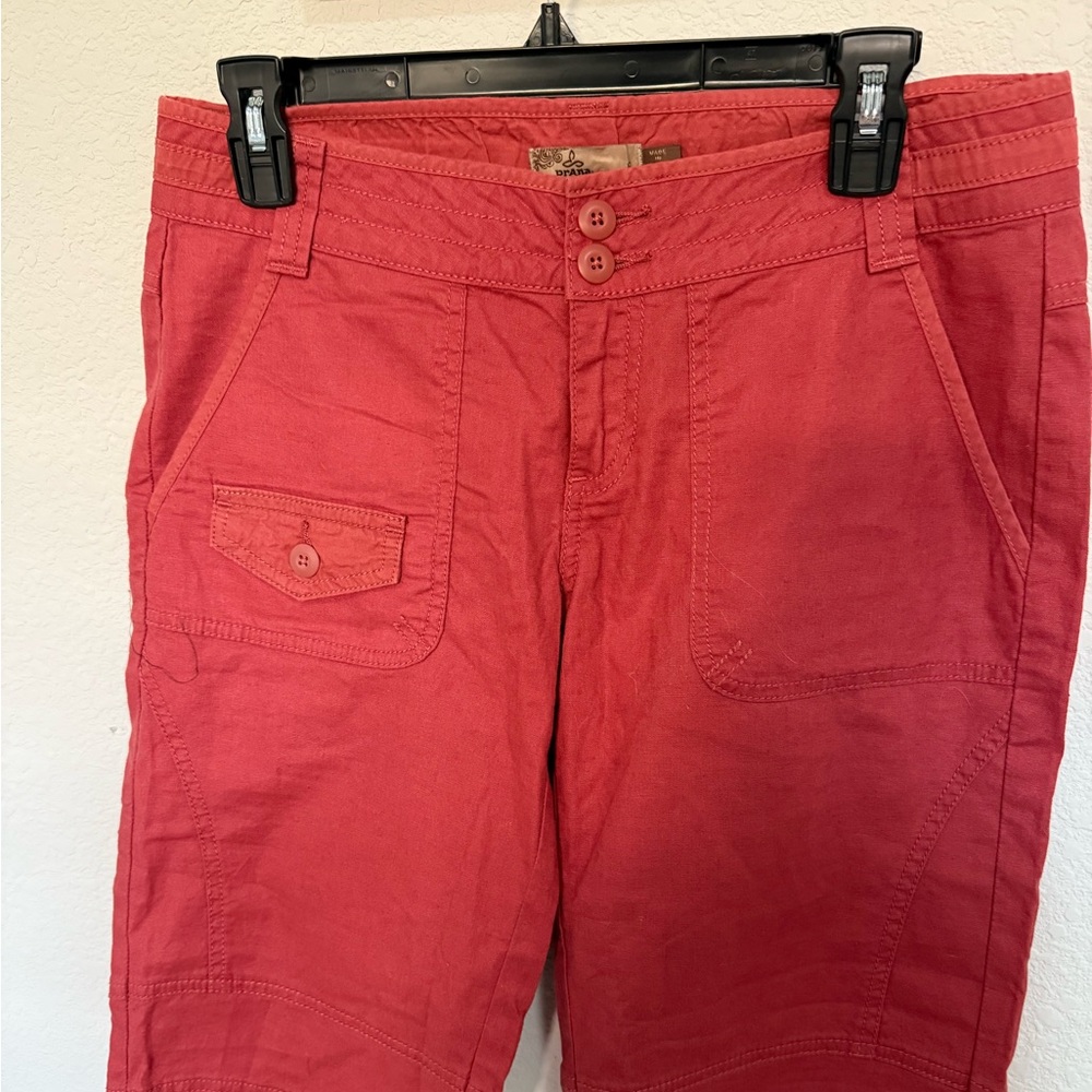 Prana Kelly Knicker Walking Shorts Size 6 Orange-Red Bermuda Utility Linen Blend - Picture 3 of 8